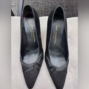 Silvia Fiorentina Black Satin Pointed Toe Heels SZ 11 Old Money